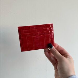 Elegant Red Crocodile-Embossed Card Holder